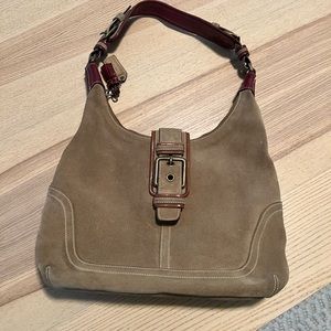 Coach Tan and Burgundy Suede Shoulder Bag